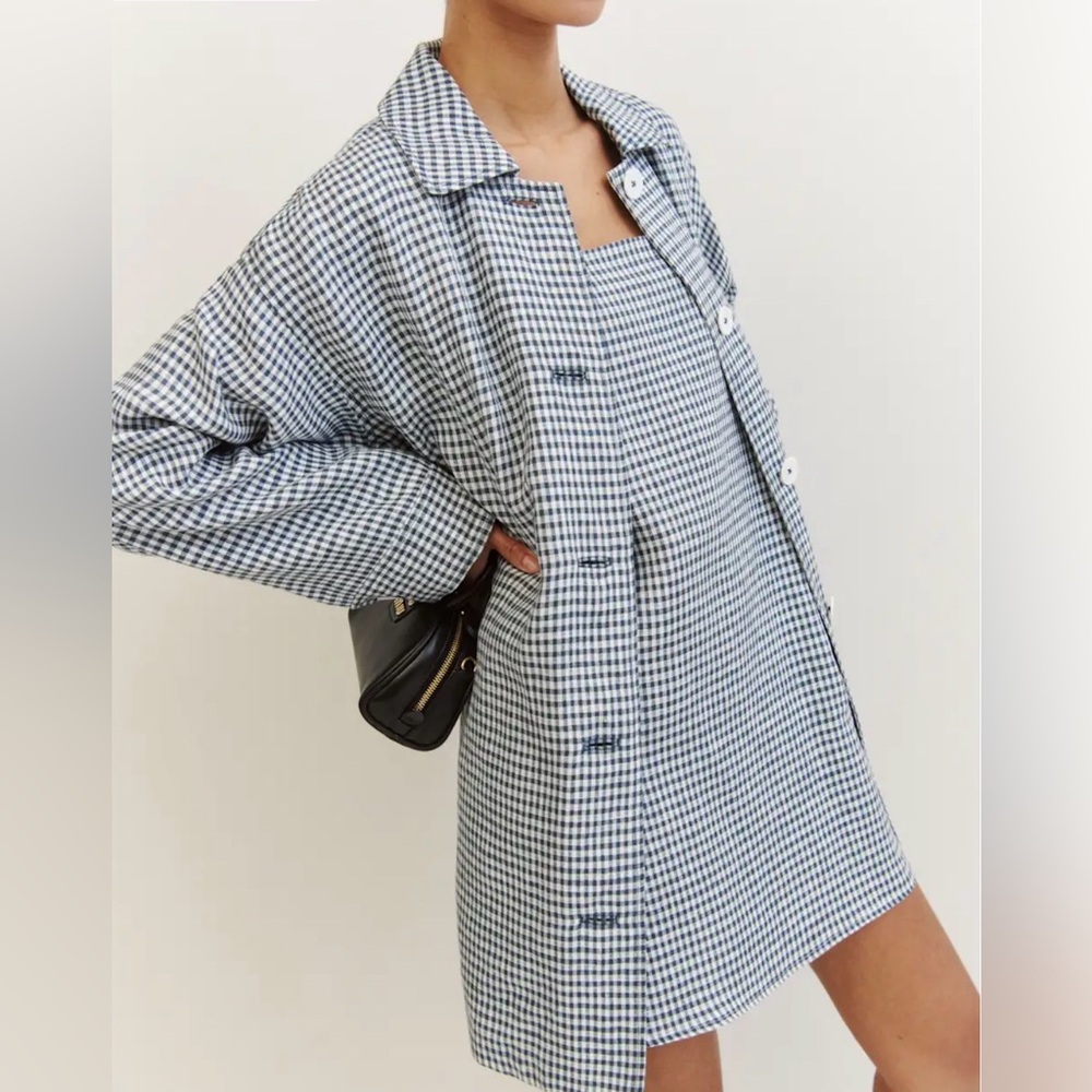 BNWT Reformation Irene Linen Slate Checkered Jacket Medium